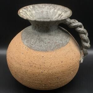 David Salk Southwestern Pitcher Jug Braided Handle Studio Art Pottery Vintage
